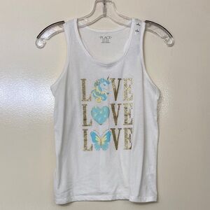 The Children's Place White Tank Top with Gold and Blue Love Design
